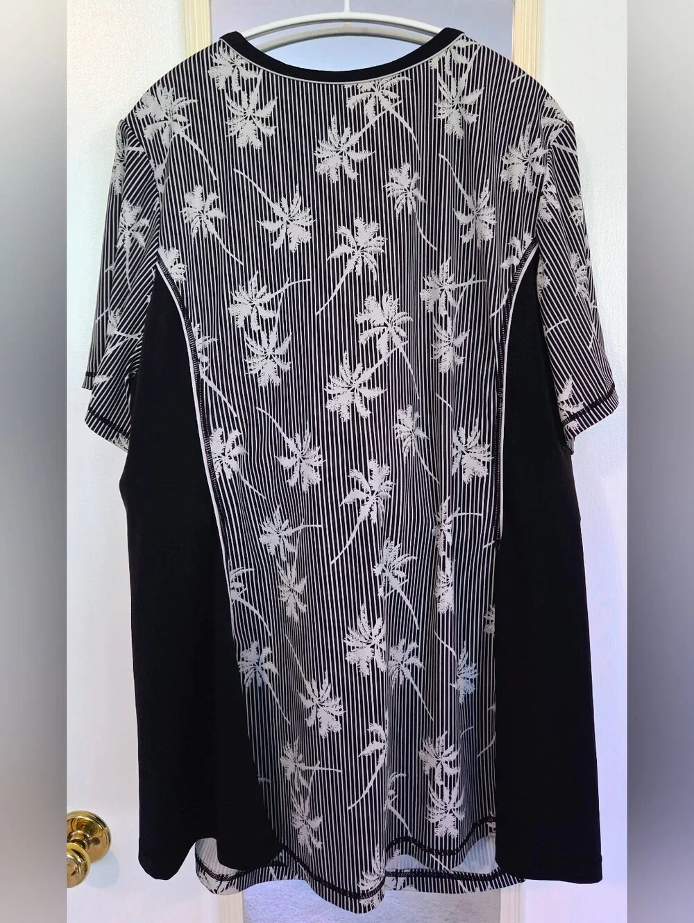 Catherines Swim Top Black & White Floral Stripe Plus Size 5x